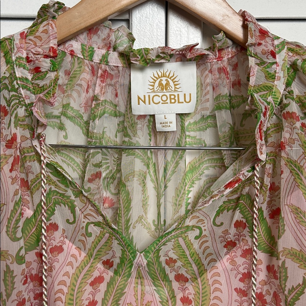 Nicoblu ARTEMISIA CHIFFON BLOUSE IN DELICATE FERNS chiffon top L - Picture 7 of 11